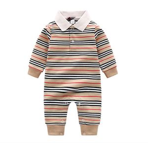 baby boys designer romer mode våren spädbarn lapel långärmad jumpusit gullig toddler stripe onesie bodysuit c6998