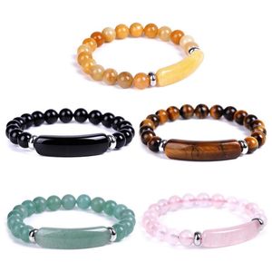 Frisado, Fios 8mm Strand Natural Strand Grânulos Pulseira Reiki Cura Rosa Quartzo Aventurine Agate Rose Cristal Retangle Bar Encantos Bracel