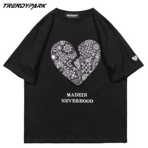 Mäns T-shirt Kreativ Broken Heart Paisley Vintage Kortärmad Tshirts Streetwear Hip Hop Casual Bomull T-shirts Harajuku Toppar 210601