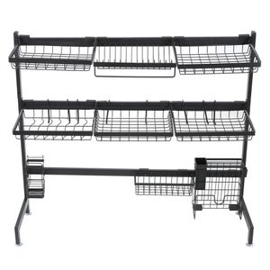 Stainless steel kitchen storage organization dining room rack sink no hole drain iron art bowl and dish double black household on Sale