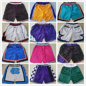 Team Basketball Just Don Shorts Sport Short Hip Pop Pant med Pocket Zipper Sweatpants Blå Vit Svart Röd Lila Running Slitage Man Stitched Storlek S-XXXL