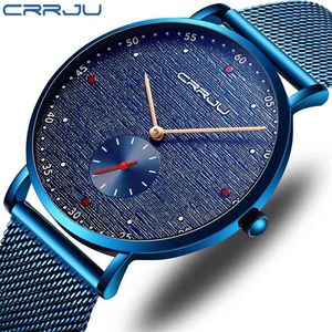 Top Luxury Brand Watches Crrju Fashion Men Watch Casual Sport Vattentät Slim Mesh Strap Wristwatch Mäns Present Relogio Masculino 210517