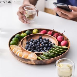 Kitchen Storage & Organization Wooden Snack Plate Dessert Dish Round Bowls Dried Fruit Tray With Pallets Traditional Chinese Trays