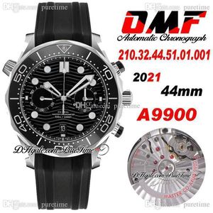 OMF 300M CAL A9900 automatyczny chronograph Mens zegarka stalowa obudowa czarna tekstura pasek gumowy 210.32.44.51.01.001 Super Edition Stopwatch PureTime N011A1