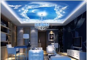 Carta da parati personalizzata 3D Zenith Mural Fashion Moda Moderna Sogno Solo bello Bellissimo cielo blu Nuvole Bianco Moon Bar KTV Murales Wall Papers Decorazione della casa