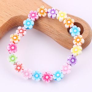 Handmade Colorful Flower Kids Girl Beaded Charm Bracelets Elastic Jewelry For Children Birthday Party Christmas