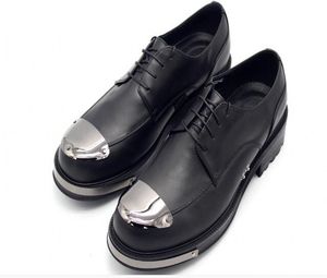 Erkek Derby Ayakkabı Flats Kalın topuk Hakiki deri Metal burunlu İngiliz Tarzı Erkek Elbise Ayakkabı