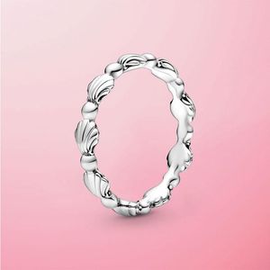 Cluster Anelli 2021 Estate 925 Sterling Silver Beaded Seashell Band Ring per le donne Regalo di gioielli originali di marca