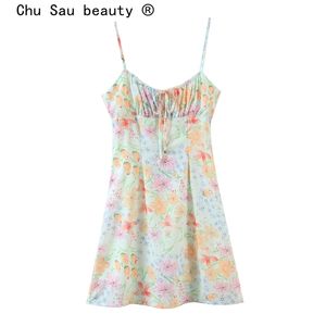 Fashion Summer Holiday Chic Floral Print Sling Mini Dress Sexy Style Sleeveless Backless Bow Tie Dresses Female Vestidos 210508