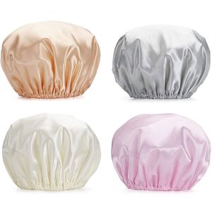 Solid Color Elastic Double Layer Waterproof Bath Caps Hair Care Work Hat Headwear For Women Girl Fashion Accessories