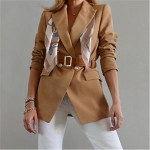 Women Casual Solid Color Blazers Suit Jacket Tailored Collar Long Sleeve Coat With Waistband Office Lady Female Autumn Clothing Women s Suit