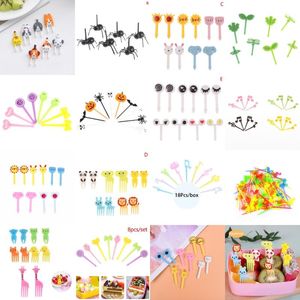 Forks 6-50pcs Animal Fruit Fork Grade Plastic Mini Cartoon Kids Cake Toothpick Bento Lunch Accessories Party Decor