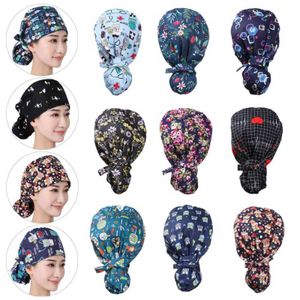 1pc arbetskåpa med knapp långt hår justerbar arbetande hatt hästsvans hållare slips tillbaka hattar för kvinnor män unisex scrub cap y21111