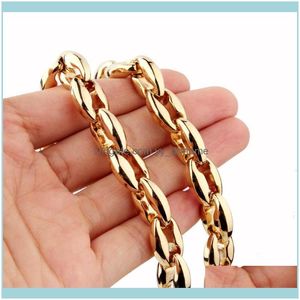 Necklaces Pendants Jewelry12Mm Fashion Mens Gold Filled 316L Stainless Steel Coffee Bean Link Chain Necklace & Bracelet Jewelry Gift 7-40Inc