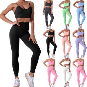 PBBB Kvinnors Seamlknitting High Waist Tight Montering Höft Lift Motion Shorts Top Kvinna Running Pass Passnyoga Leggings Set X0629