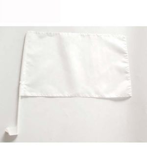 2021 30 x 45 cm weiße, leere Autoflagge, Sublimations-Polyesterdruck, Autofensterflaggen mit 43 cm langer Kunststoffstange