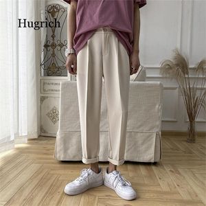 Kore Erkekler Harem Pantolon Harajuku Adam Katı Renk Rahat Siyah Pantolon 2021 Streetwear Erkek Bej Pantolon X0723