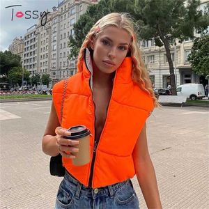 Tossy reversível casaco colete aquecido casaco quente para mulheres turtleneck zipper sem mangas shoppers inverno feminino 211008