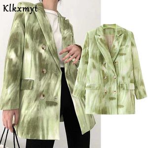 Klkxmyt Blazer Damen England-Stil Büro Farbverläufe zweireihig lässig feminino Za S und Jacken 210527