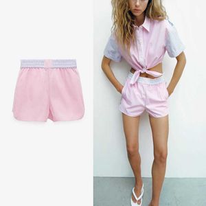 ZA Patchwork Striped Summer Shorts Kvinnor Vintage Elastisk Midja Rosa Kort Byxor Mode Casual High Waisted Shorts Feminino 210602