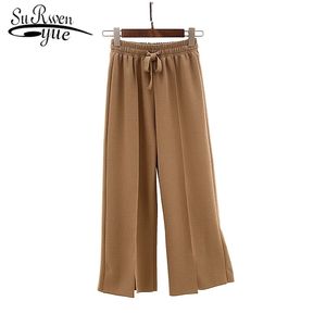 summer fashion Wide leg pants women Large size chiffon Nine point Breathable and comfortable 3614 50 210521