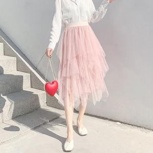 Skirts Women Clothes 2021 Fashion Spring High Elastic Waist Mesh Tutu Skirt Irregular Long Drop Arrival