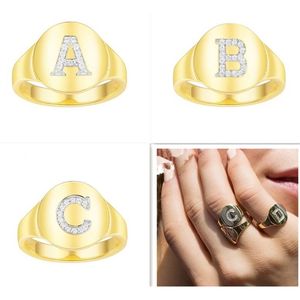 Initial Capital Letter Pierścień Spersonalizowany A-Z Gold Letter Pierścionki Custom Alfabet Ring 925 Sterling Silver Monako Jewelry