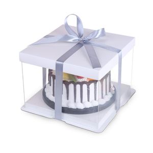 Wholesale tiered boxes resale online - Gift Wrap x22x16 CM White Clear Border Square Cake Box For Inch Tier Cakes Bakery Package