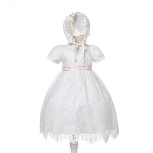 Vestido de batismo para bebé para nascimento crianças roupas de aniversário infantil vestidos brancos com chapéu meninas batismo vestidos 210615