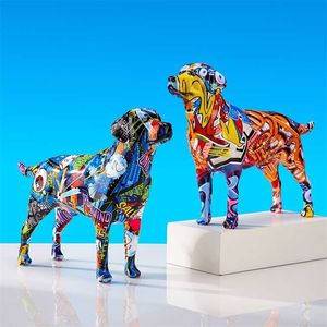クリエイティブカラフルなアート動物ラブラドール樹脂工芸品ホーム装飾色モダンなシンプルリビングルーム211101