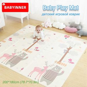 BabyInner 200 * 180cm Baby Play Mat Folding Xpe Playmate Reversible Game Pad Foam Floor Carpet Tjockad Vattentät Kids Rug 210724