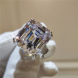 Luxury Ring Asscher Cut 12mm Aaaaa CZ Sona Stone 925 Sterling Silver Engagement Bröllop Band Ringar för Kvinnor Smycken