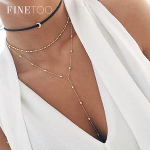 Boho Multi Chain Layered Moon Necklace Choker Vintage Insats Halsband för kvinnor Tjejer Krage Mujer Minimalistiska Smycken J0312