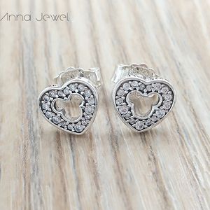 Varmdesigner Smycken Autentisk 925 Sterling Silver Love Heart Stud Örhängen Pandora Örhängen Lyxiga Kvinnor Alla hjärtans dag Födelsedagspresentbröllop