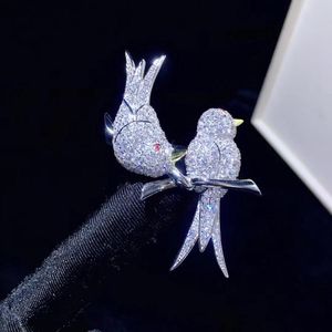 doppio uccello colore bianco argento sterling 925 con zircone cubico gioielleria raffinata per donna uomo spilla unisex