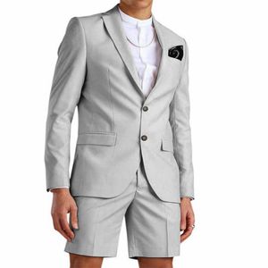 Casual Light Grå Bröllop Män Passar Med Kort Byxor Business Terno Masculino Beach Mens Sommar Groom Wear Man Passar 1 Mäns Blazers