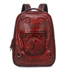 Moda 3D Embossed pug cão mochila sacos para mulheres homens exclusivos meninas legais schoolbag rivet lunt saco laptop mochila