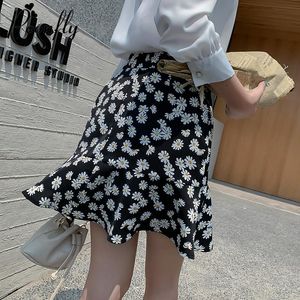 Etekler Pealfly Kadınlar Moda 2021 Bahar Çiçek Baskılı Mini Rahat Yüksek Bel Faldas Mujer Bayanlar Vestidos Chic Ruffles