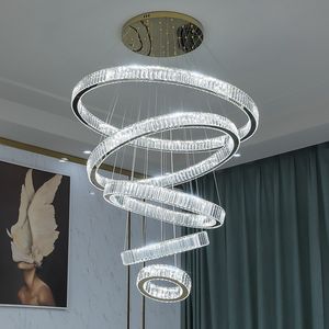 Modern LED Crystal ljuskrona vardagsrum Villa Luxury Trappa Cristal Lampa Stor heminredning Ljus fixtur med guld / silver