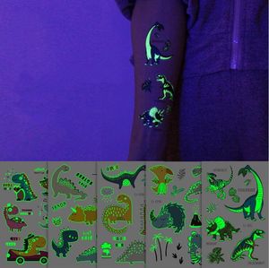 Dzieci Luminous Tattoos Tattoos Glow Dinozaur Naklejki dla dzieci Wodoodporne Fałszywe Tatuaż Chłopcy Dziewczyny Urodziny Dekoracje Party Dostawy