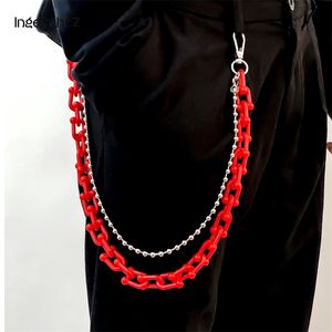 IngeSight.Z 5 Colors Double Layered Acetic Acid Acrylic U Shaped Link Key Chains Belt Beaded Harness Waist Belly Chain Jewelry