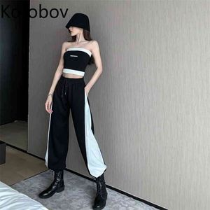 Korobov High Waist Hip Straight Pants Korean Hit Color Patchwork Causal Women Trousers Harajuku Streetwear Cargo Pants 2b407 210430