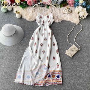 Neploe flor impressão dress mulheres indie folk v neck sem mangas camis senhoras vestidos verão elegante cintura feminina vestidos 210423