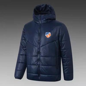 21-22 FC Cincinnati Erkekler Down Hoodie Ceket Kış Çılgın Buluşma Ceket Full Fermuar Sporları Açık Sıcak Sweatshirt Logo Özel