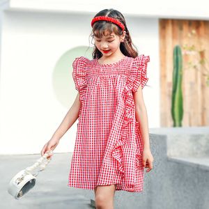 Yourseason 2021 Letnie Dzieci Girls Plaid Dress Sukienka Fly Sleeve Plised Grid Cute Baby Cotton Suknie Q0716