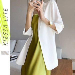 Biały Szyfonowy Blazer Kurtka Dla Kobiet Cienkie Letnie Outwear Outwear Outwear 210608