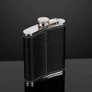 7 oz 8 oz Portable Poche En Acier Inoxydable Hanche Flacon Flagon Whisky Vin Pot Couverture En Cuir PU Bouteille D'alcool Voyage Tour Drinkware Bouchon À Vis JY0054