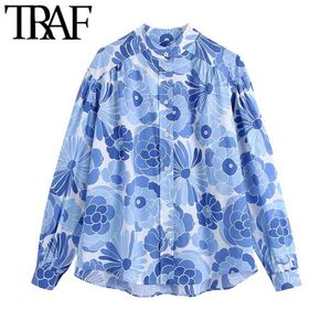 Women Fashion Oversized Floral Print Blouses Vintage Long Sleeve Button-up Female Shirts Blusas Chic Tops 210507