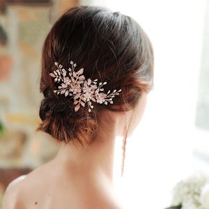 Hair Clips & Barrettes Bridal Rose Gold Leaf Wedding Comb Crystal Women Headpiece Jewelry Prom And Party Accessories For