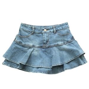 Verão Baixa Cintura Uma Linha Denim Saia Mulher Sexy Plissado Mini Jeans Saias Coreano Estilo Casual Faldas Mujer 210621